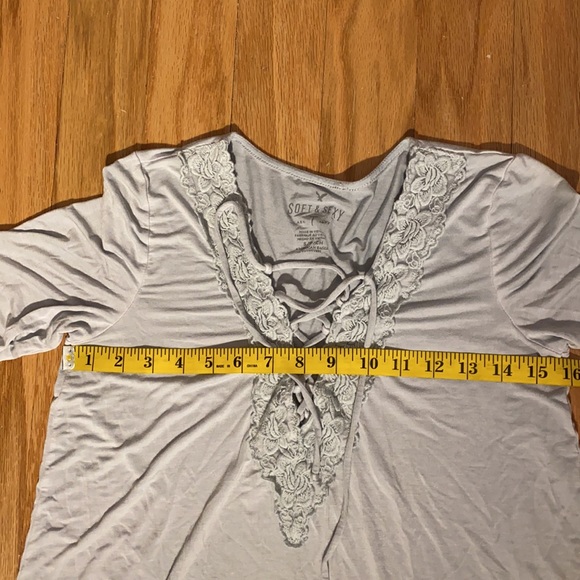 American Eagle Soft & Sexy Long Sleeve Lace Up Top in gray teal size S - Picture 7 of 10